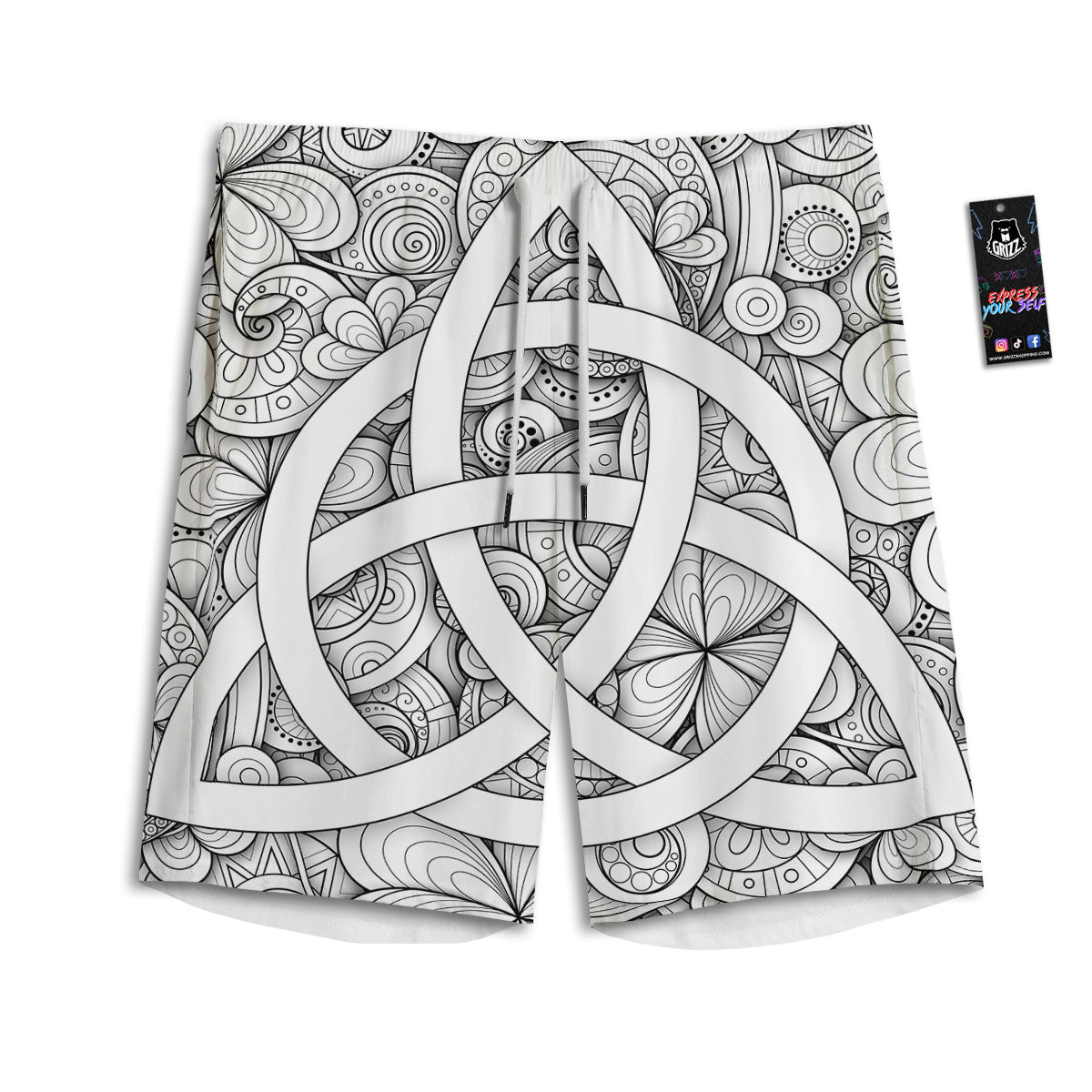 Celtic Trinity Knot White Symbol Print Men's Athletic Shorts