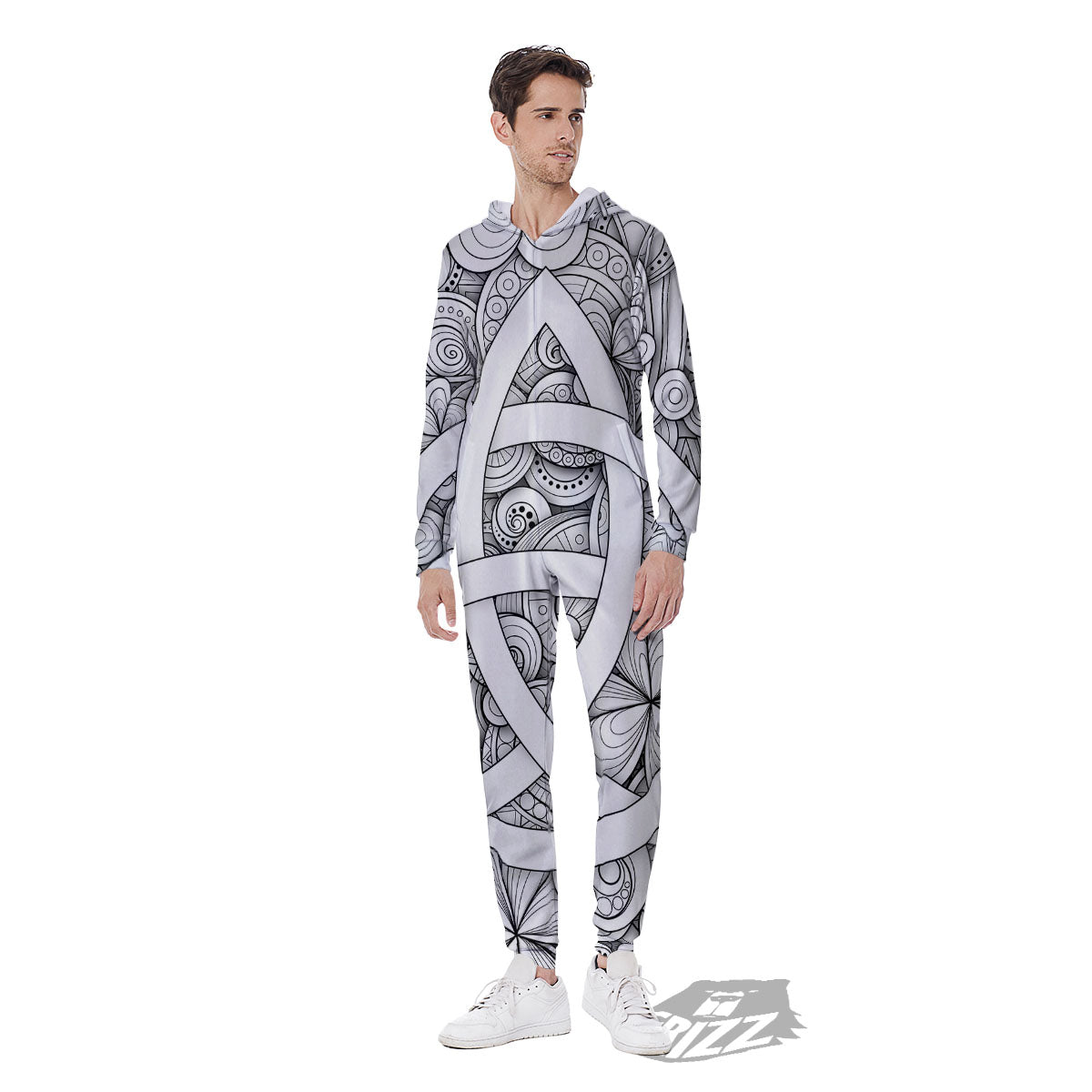 Celtic Trinity Knot White Symbol Print Men's Jumpsuit-grizzshop