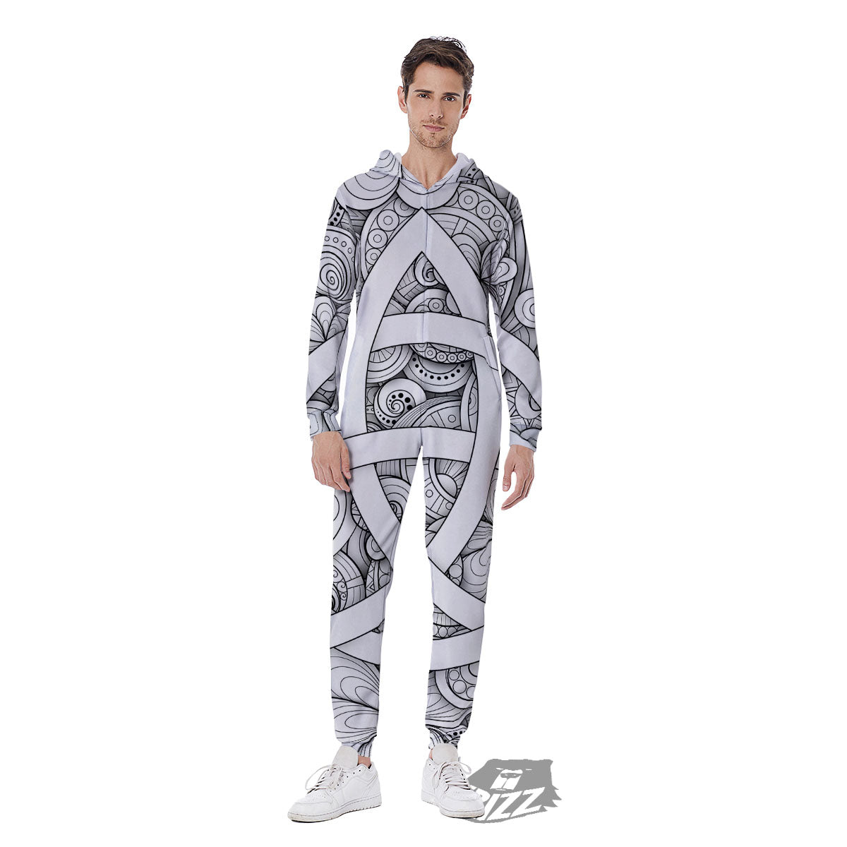 Celtic Trinity Knot White Symbol Print Men's Jumpsuit-grizzshop