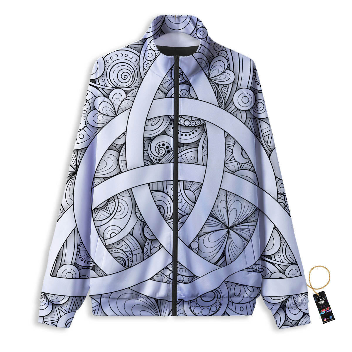 Celtic Trinity Knot White Symbol Print Track Jacket-grizzshop