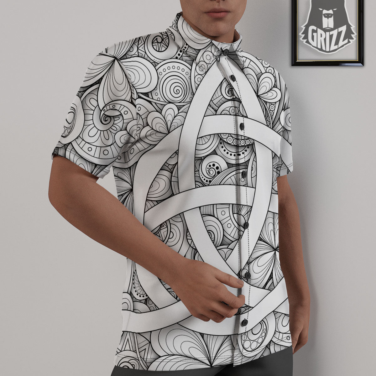 Celtic Trinity Knot White Symbol Print Untucked Shirts-grizzshop