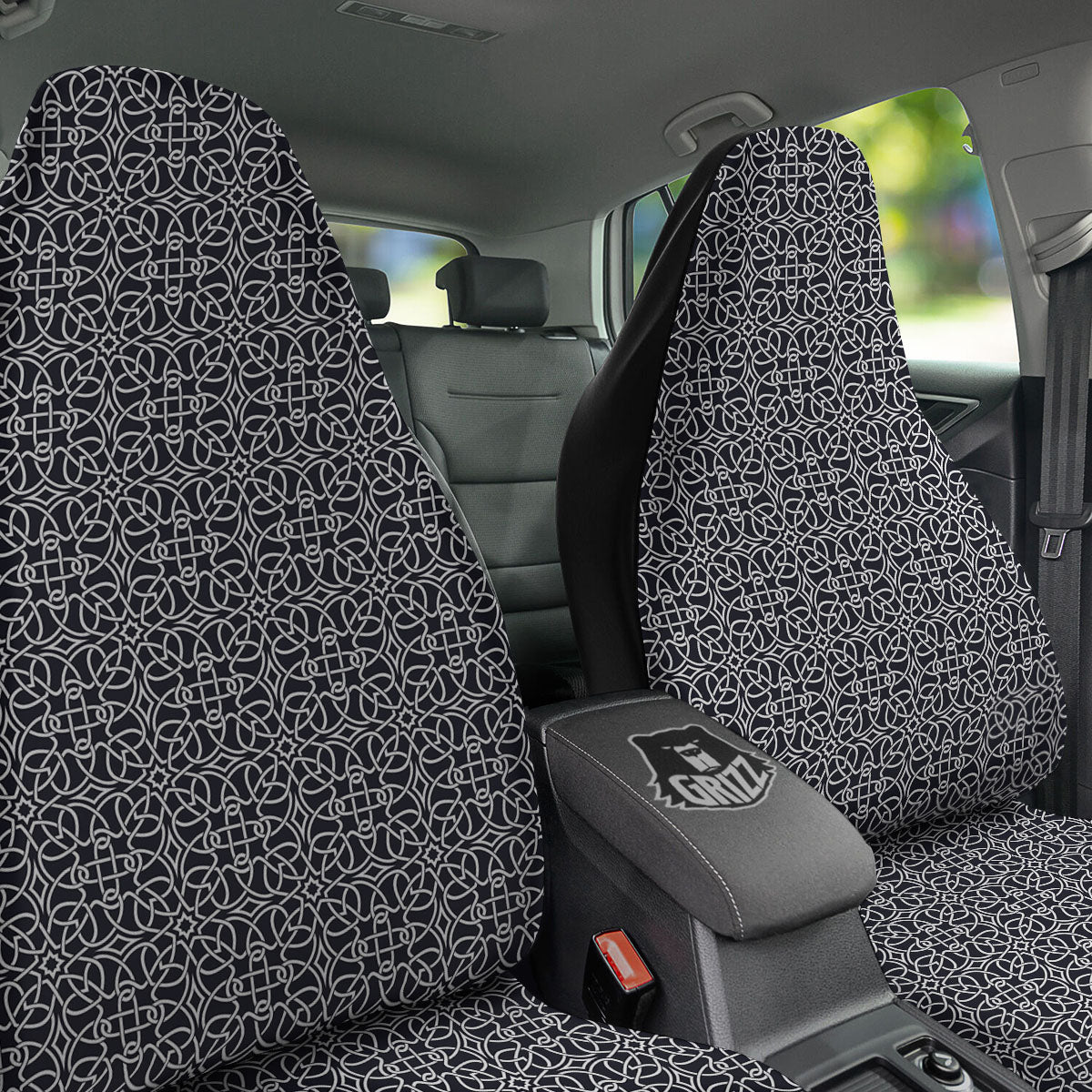 Celtic White And Black Print Pattern Car Seat Covers-grizzshop