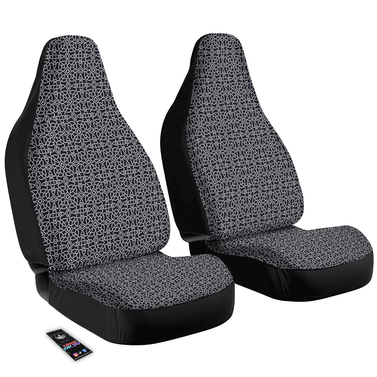 Celtic White And Black Print Pattern Car Seat Covers-grizzshop