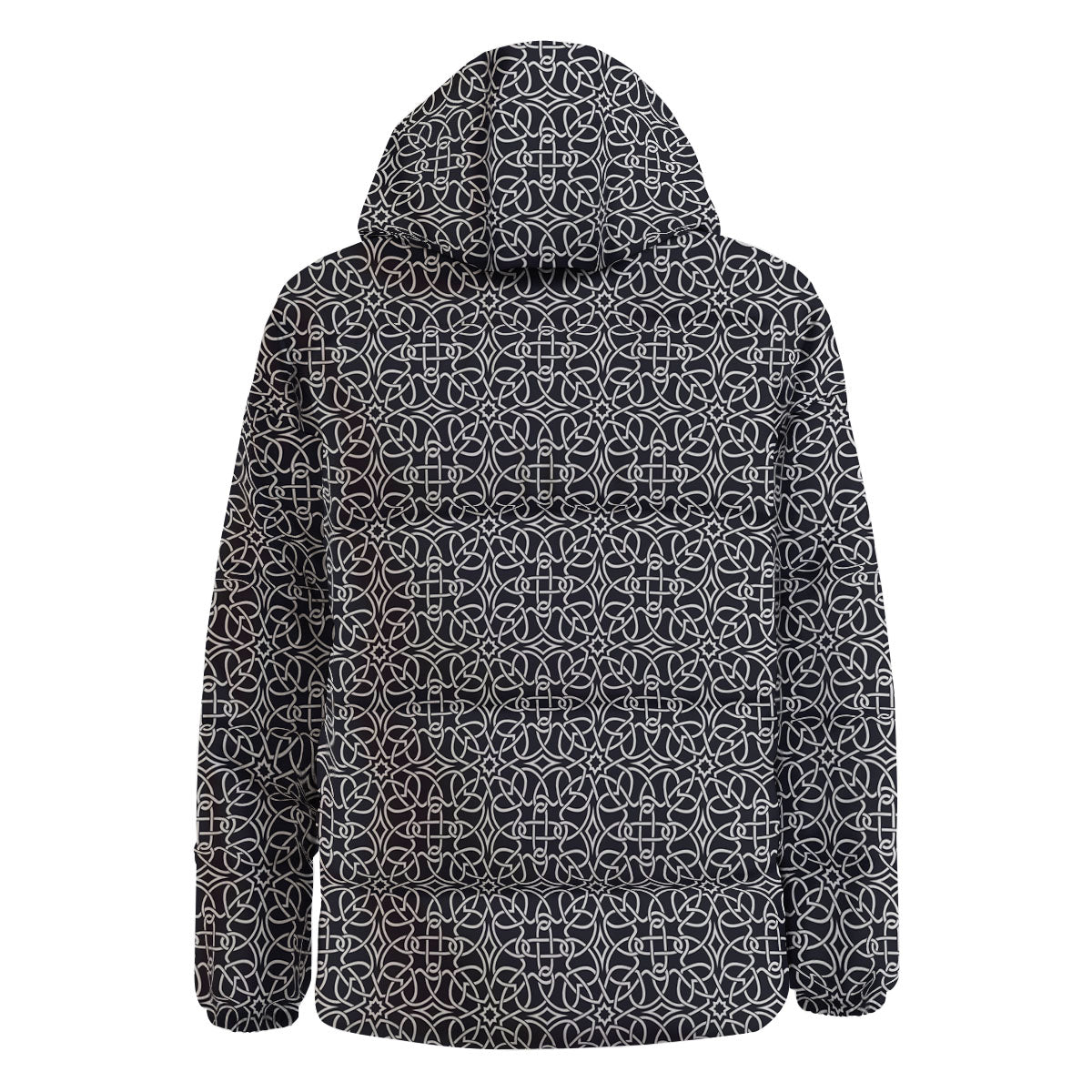 Celtic White And Black Print Pattern Down Jacket-grizzshop