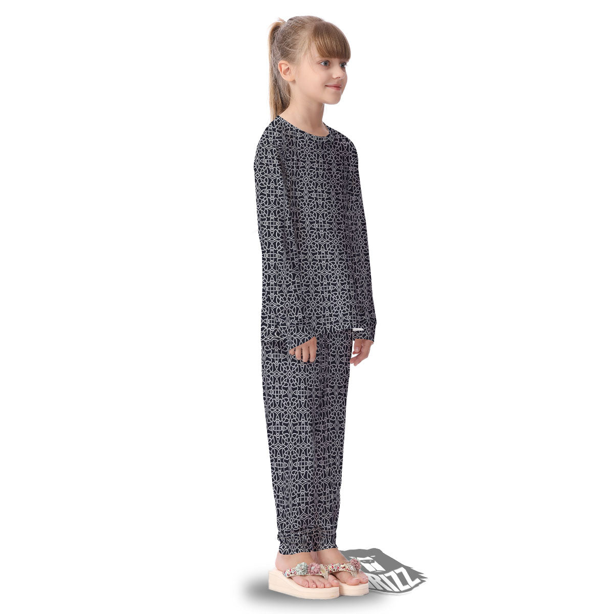 Celtic White And Black Print Pattern Kid's Pajamas-grizzshop