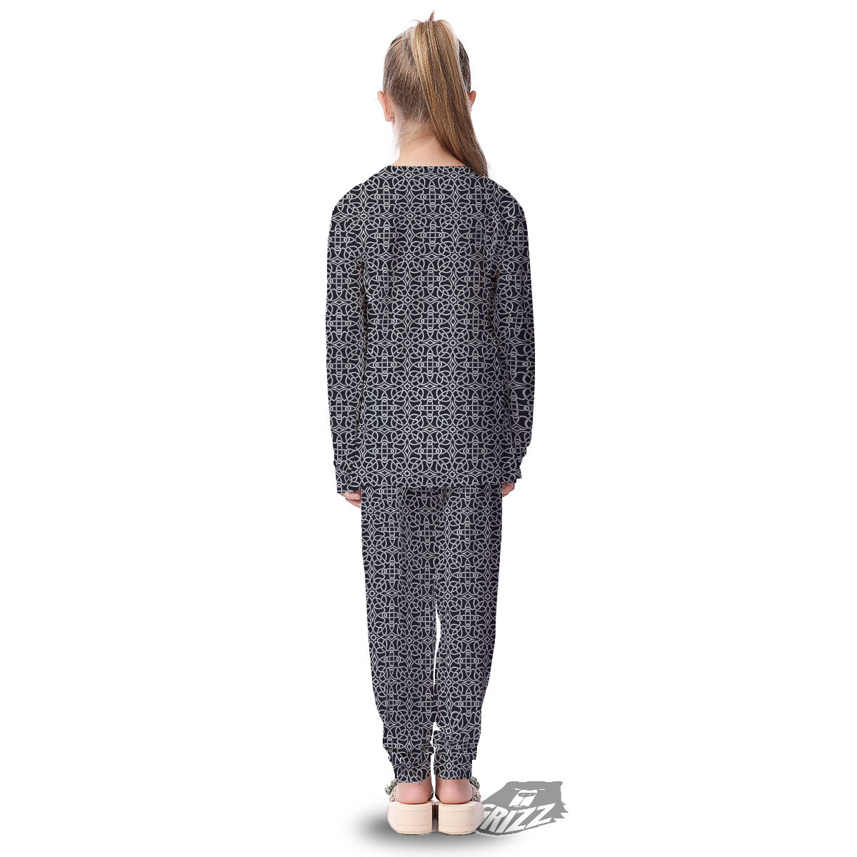 Celtic White And Black Print Pattern Kid's Pajamas-grizzshop