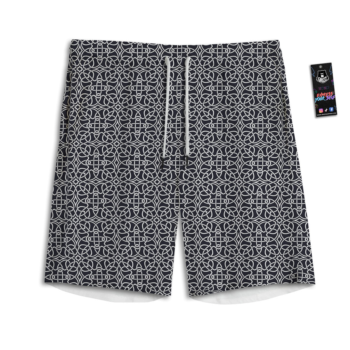 Celtic White And Black Print Pattern Men's Athletic Shorts