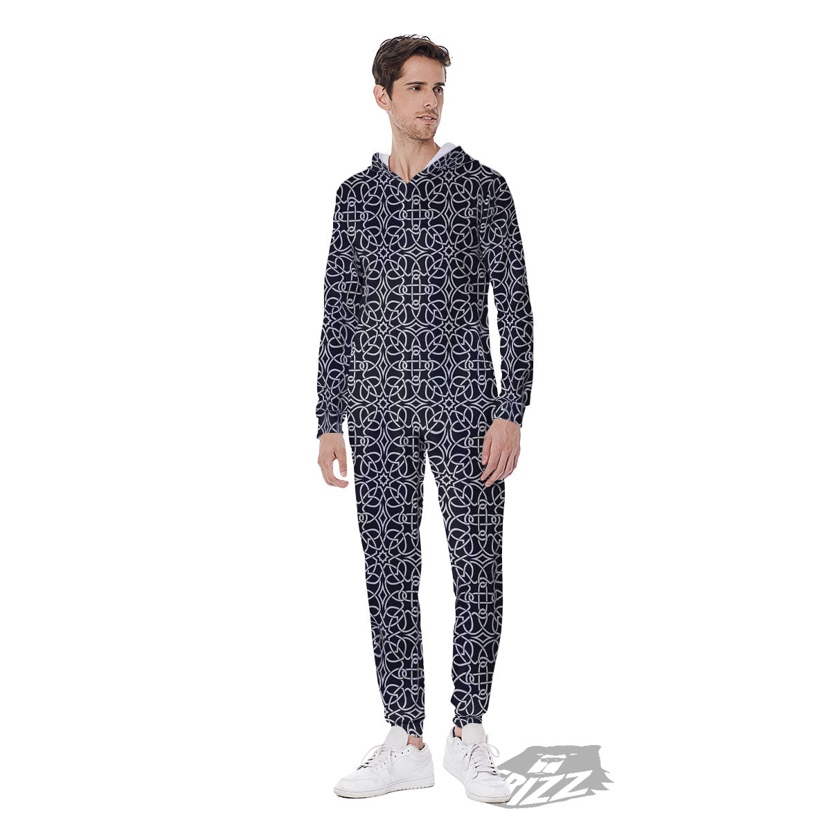 Celtic White And Black Print Pattern Men's Jumpsuit-grizzshop
