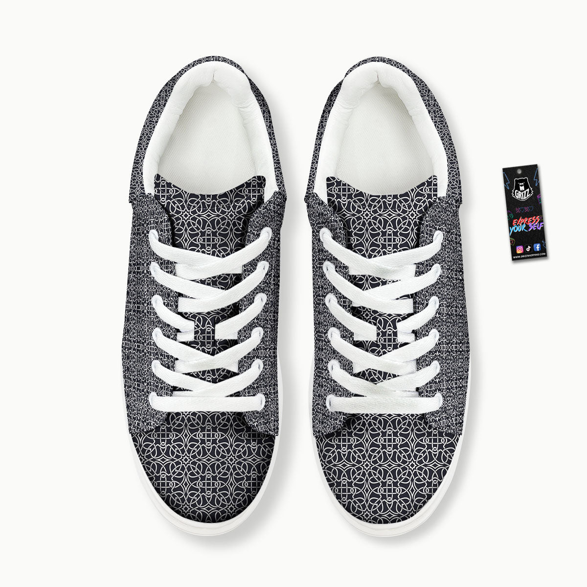 Celtic White And Black Print Pattern Platform Shoes-grizzshop