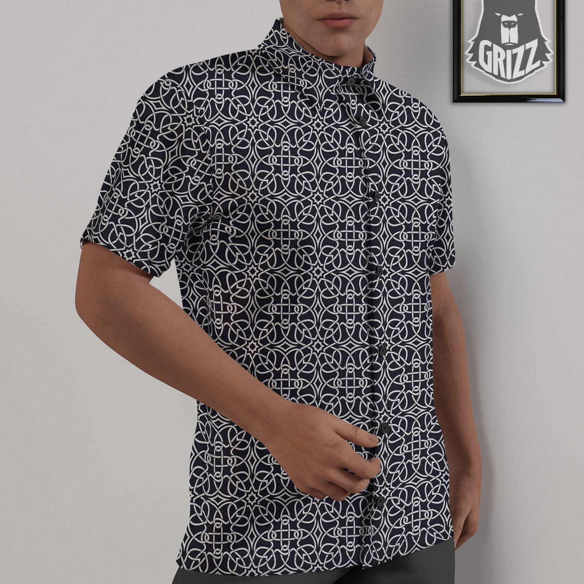 Celtic White And Black Print Pattern Untucked Shirts-grizzshop