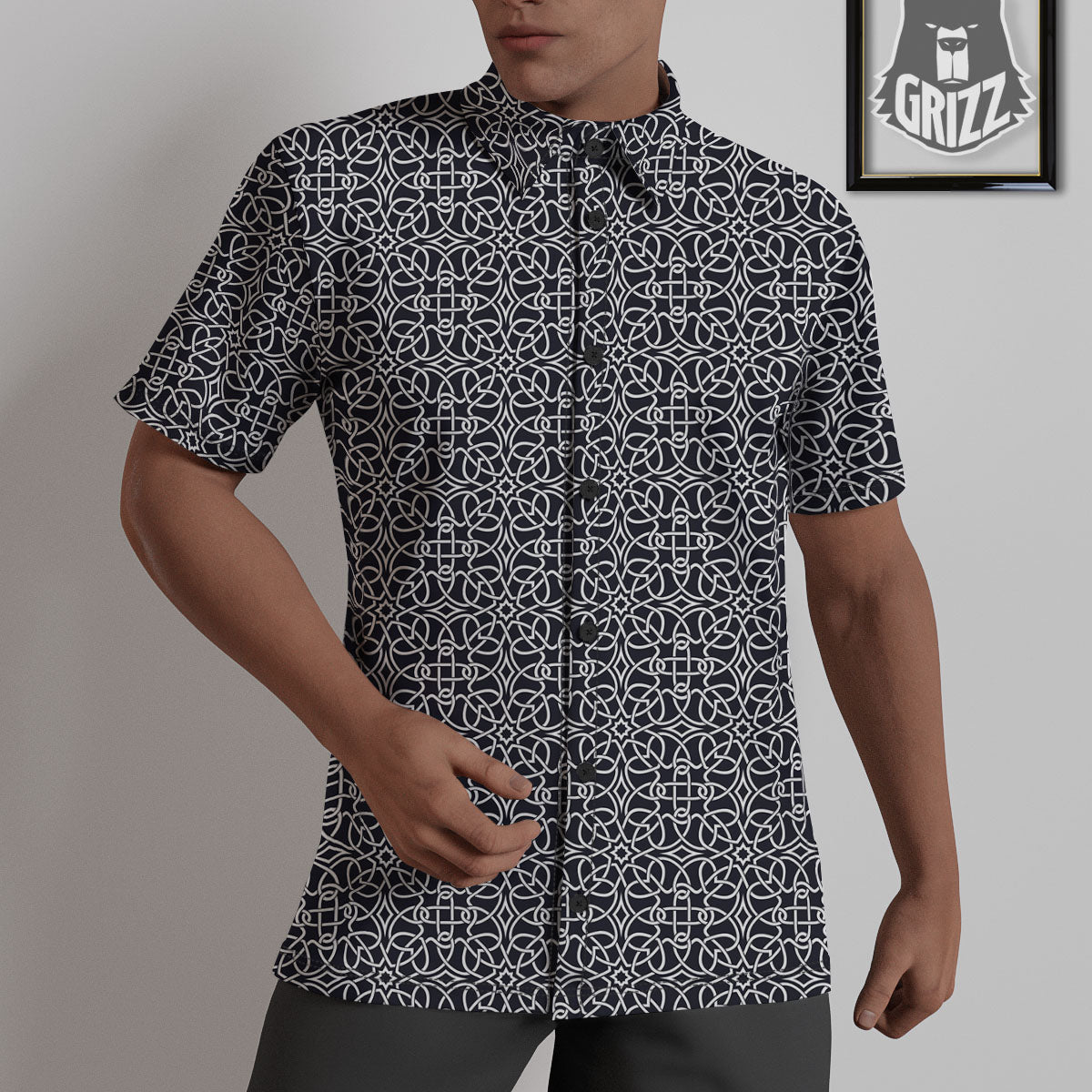 Celtic White And Black Print Pattern Untucked Shirts-grizzshop