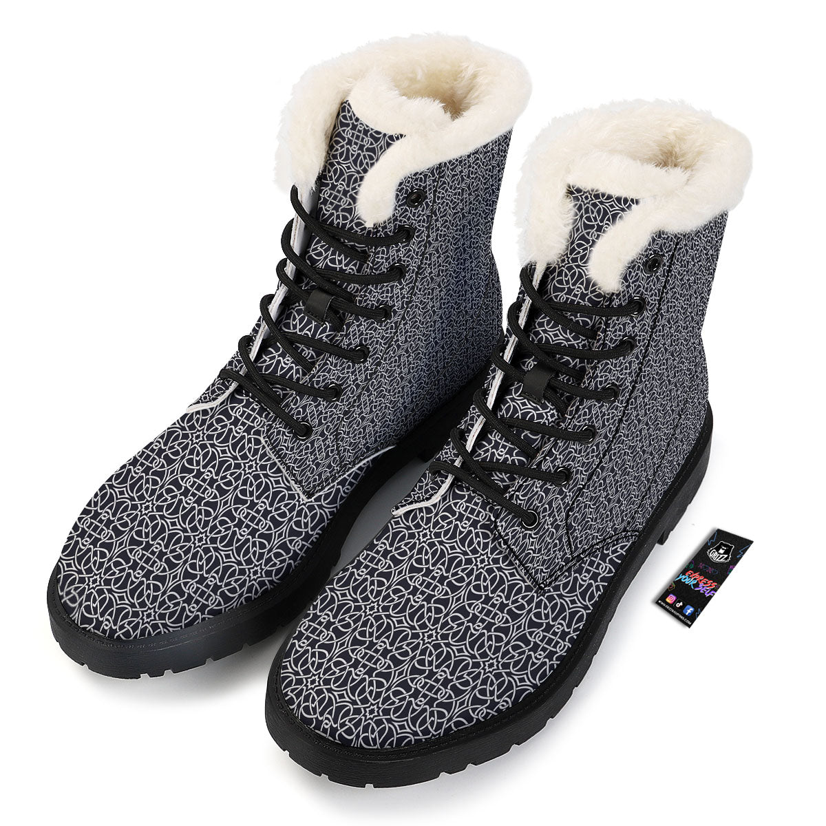 Celtic White And Black Print Pattern Winter Boots-grizzshop
