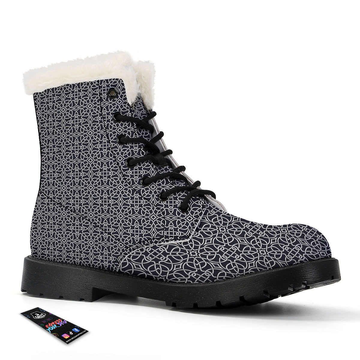 Celtic White And Black Print Pattern Winter Boots-grizzshop