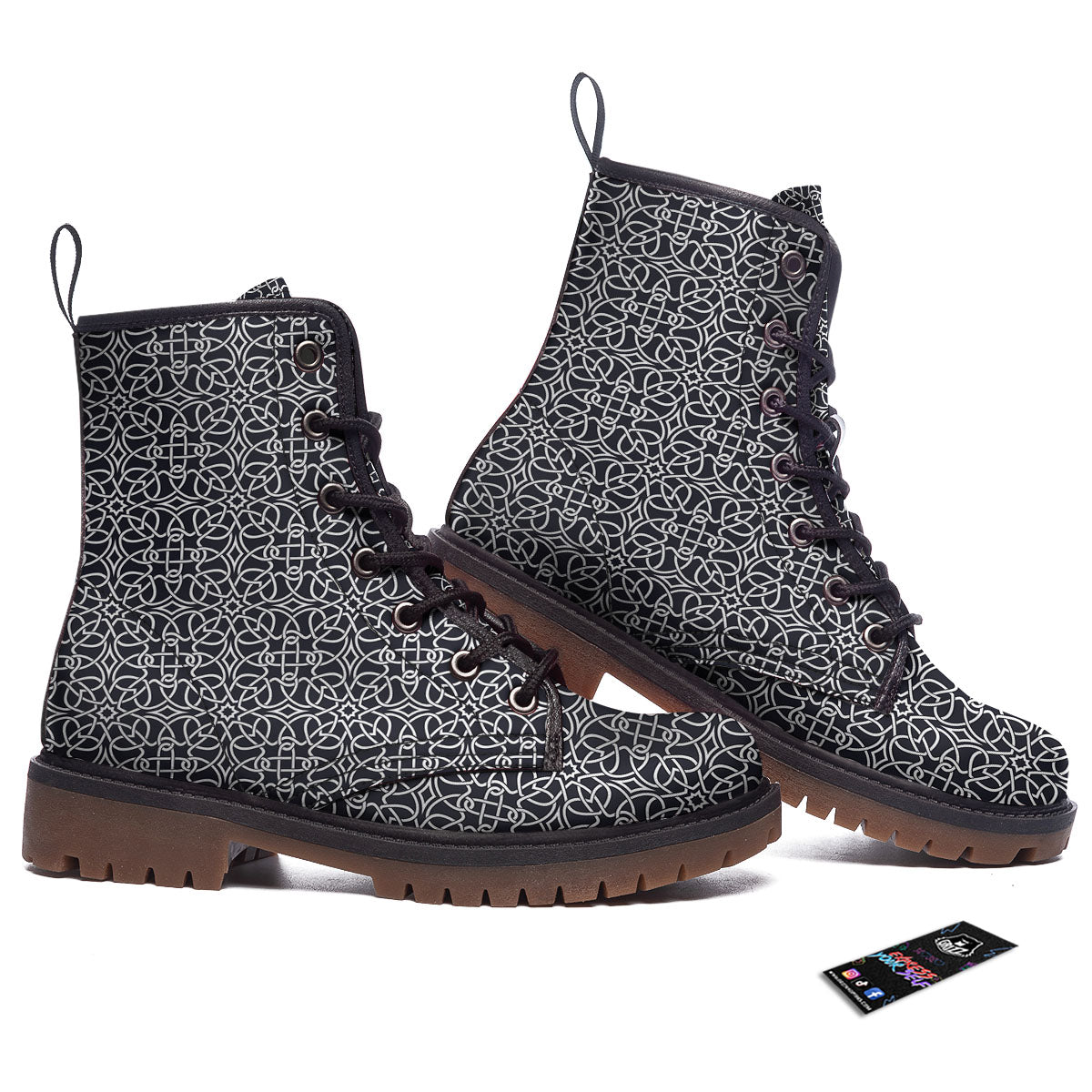 Celtic White And Black Print Pattern Work Boots-grizzshop