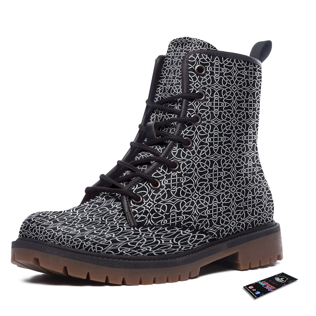 Celtic White And Black Print Pattern Work Boots-grizzshop