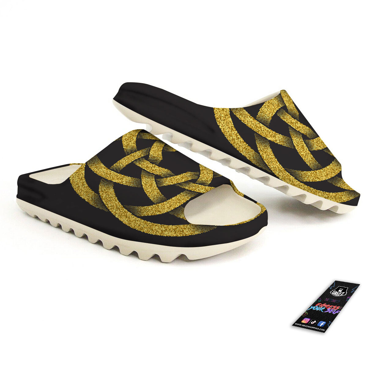 Celtic Knot Symbol Gold Circle Print Sandals-grizzshop