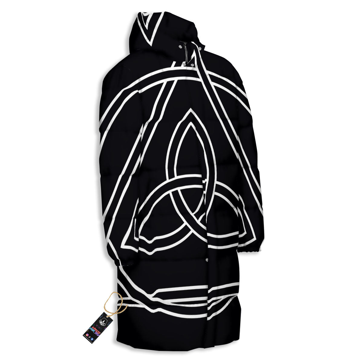Celtic Knot White And Black Print Long Down Jacket