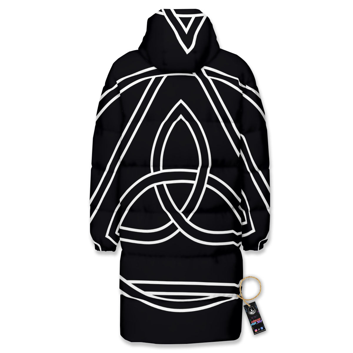 Celtic Knot White And Black Print Long Down Jacket