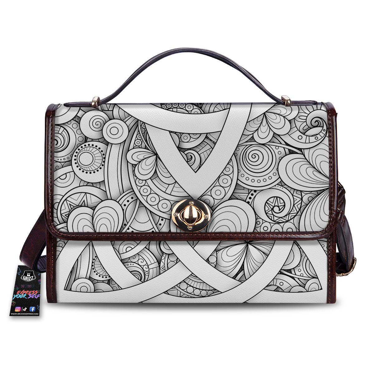 Celtic Trinity Knot White Symbol Print Women's Satchel Bag