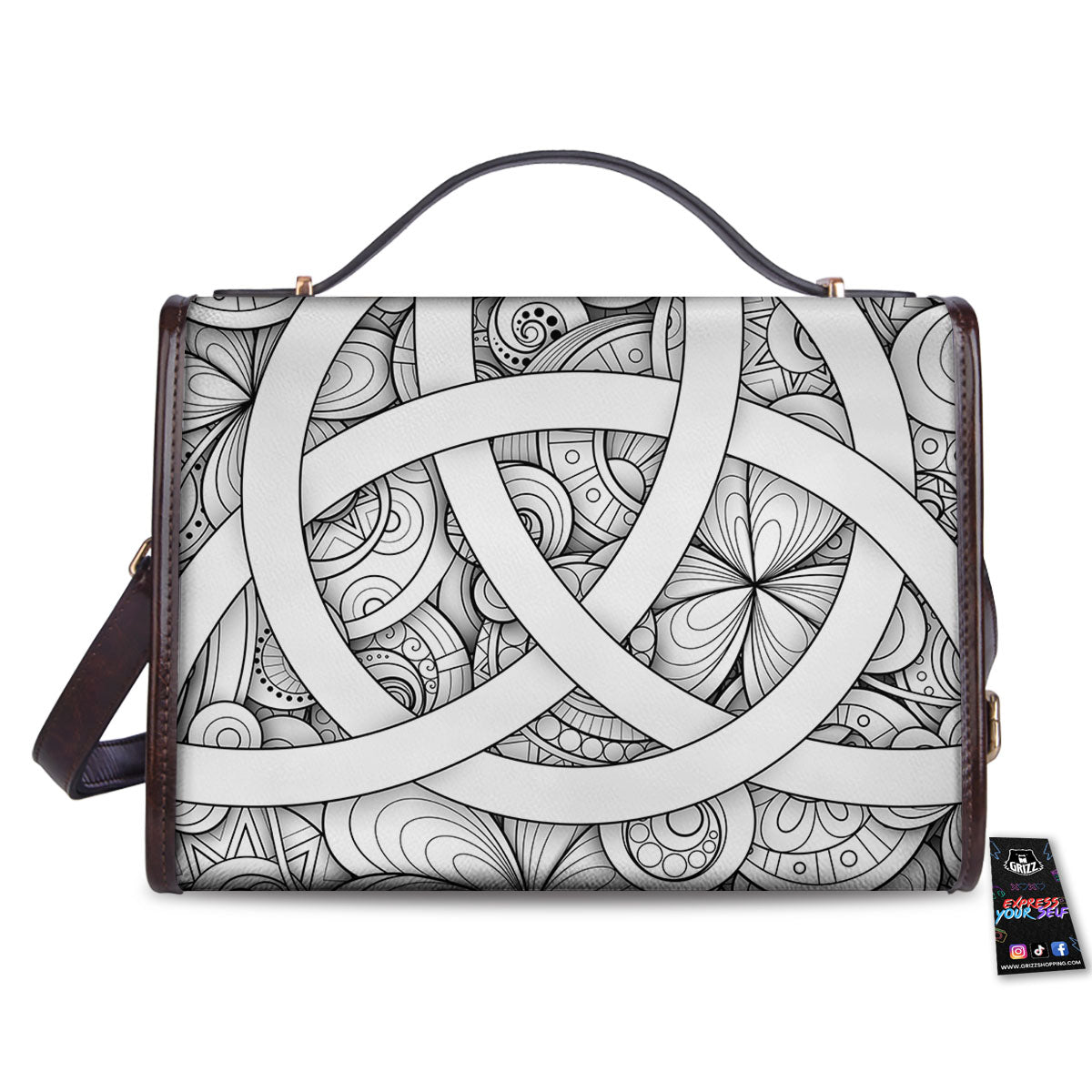 Celtic Trinity Knot White Symbol Print Women's Satchel Bag
