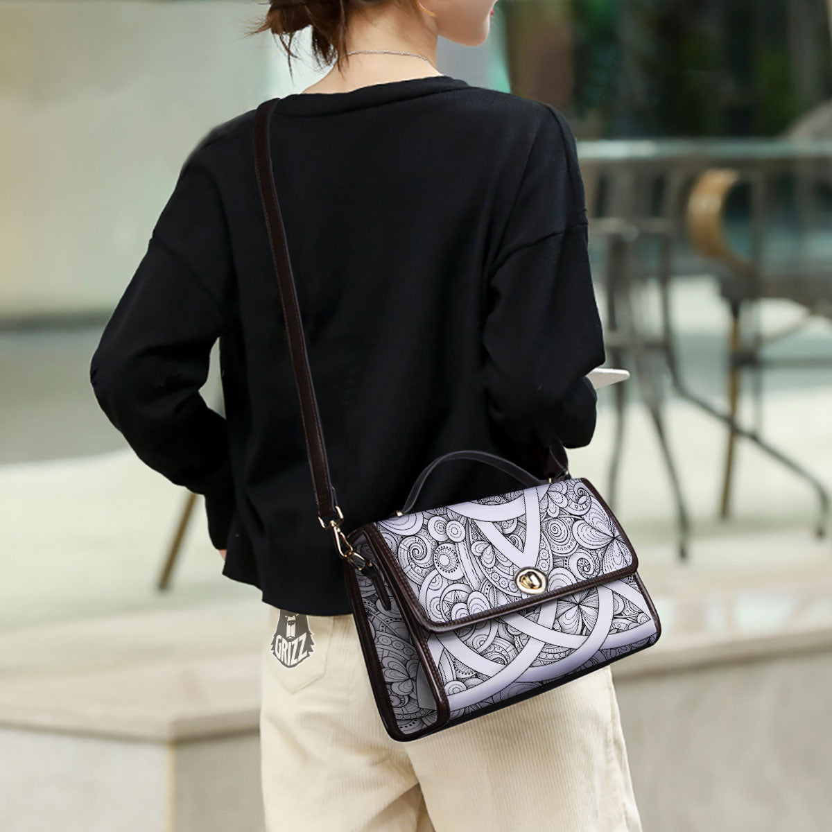 Celtic Trinity Knot White Symbol Print Women's Satchel Bag