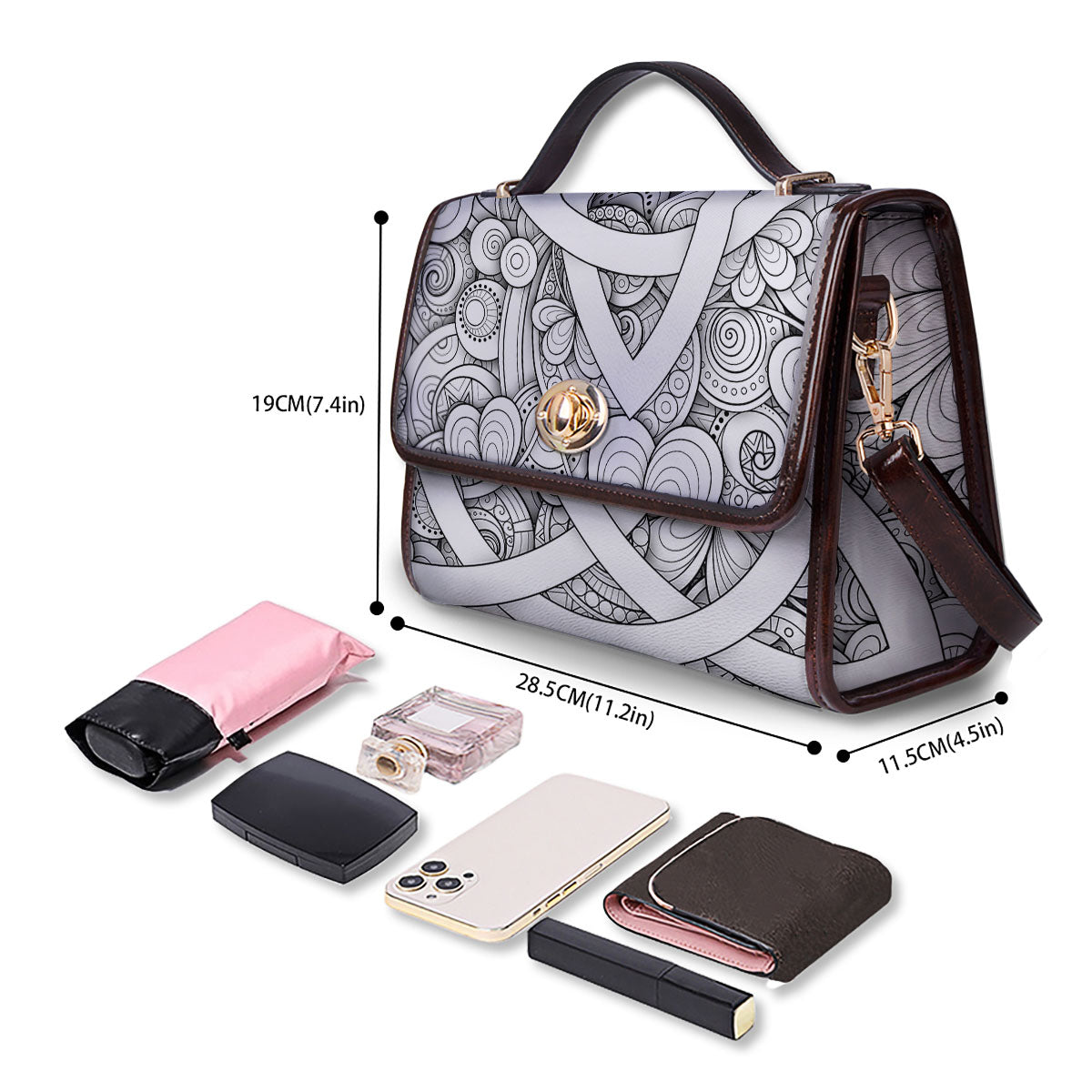 Celtic Trinity Knot White Symbol Print Women's Satchel Bag
