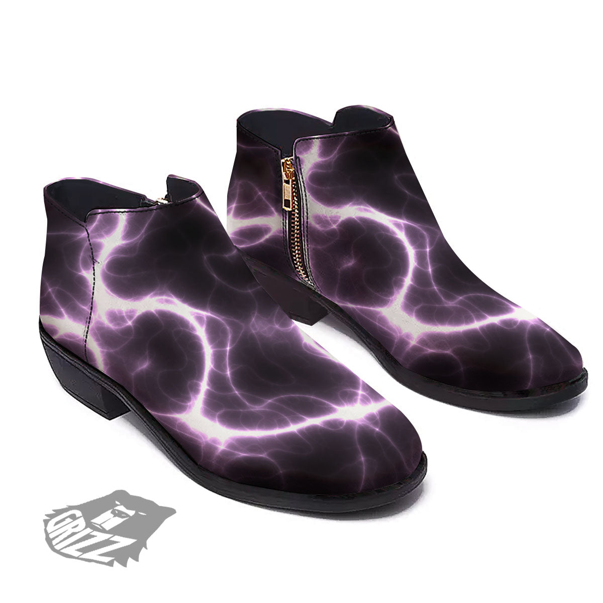 Chain Lightning Print Ankle Boots-grizzshop