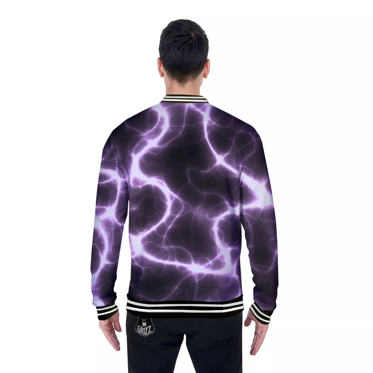 Chain Lightning Print Baseball Jacket-grizzshop