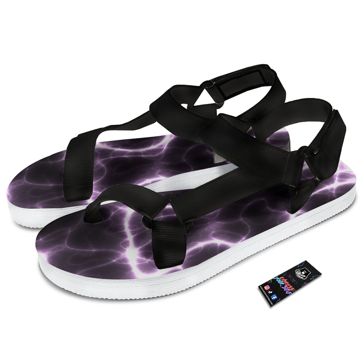 Chain Lightning Print Black Open Toe Sandals-grizzshop