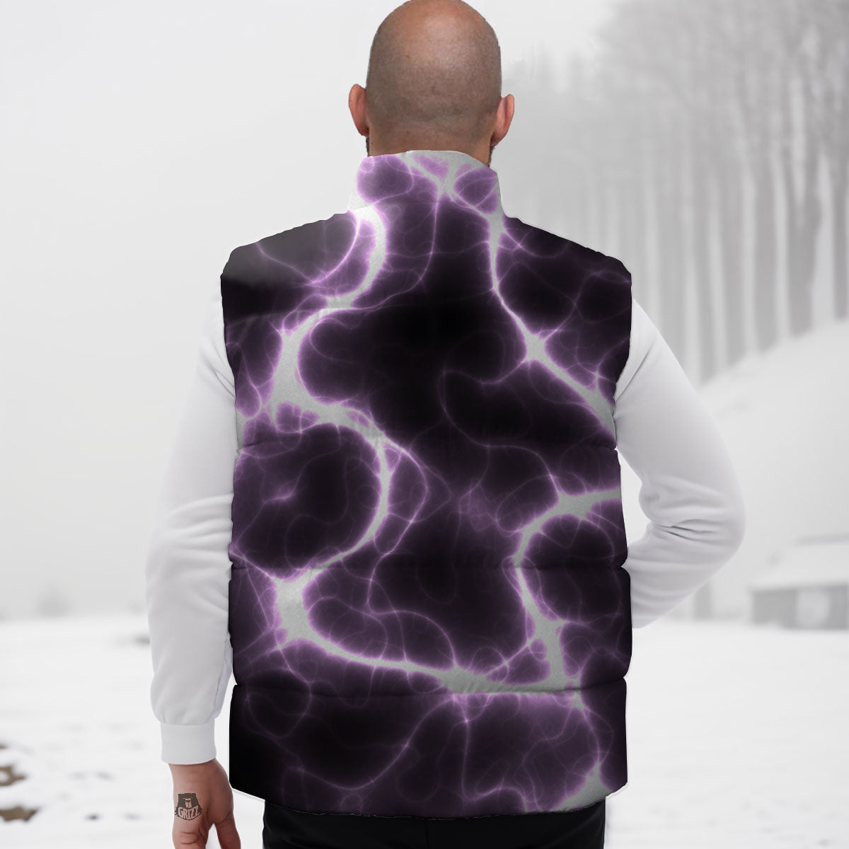Chain Lightning Print Down Vest-grizzshop
