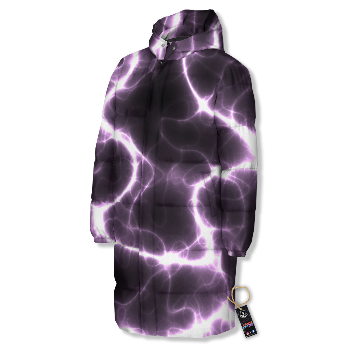 Chain Lightning Print Long Down Jacket-grizzshop