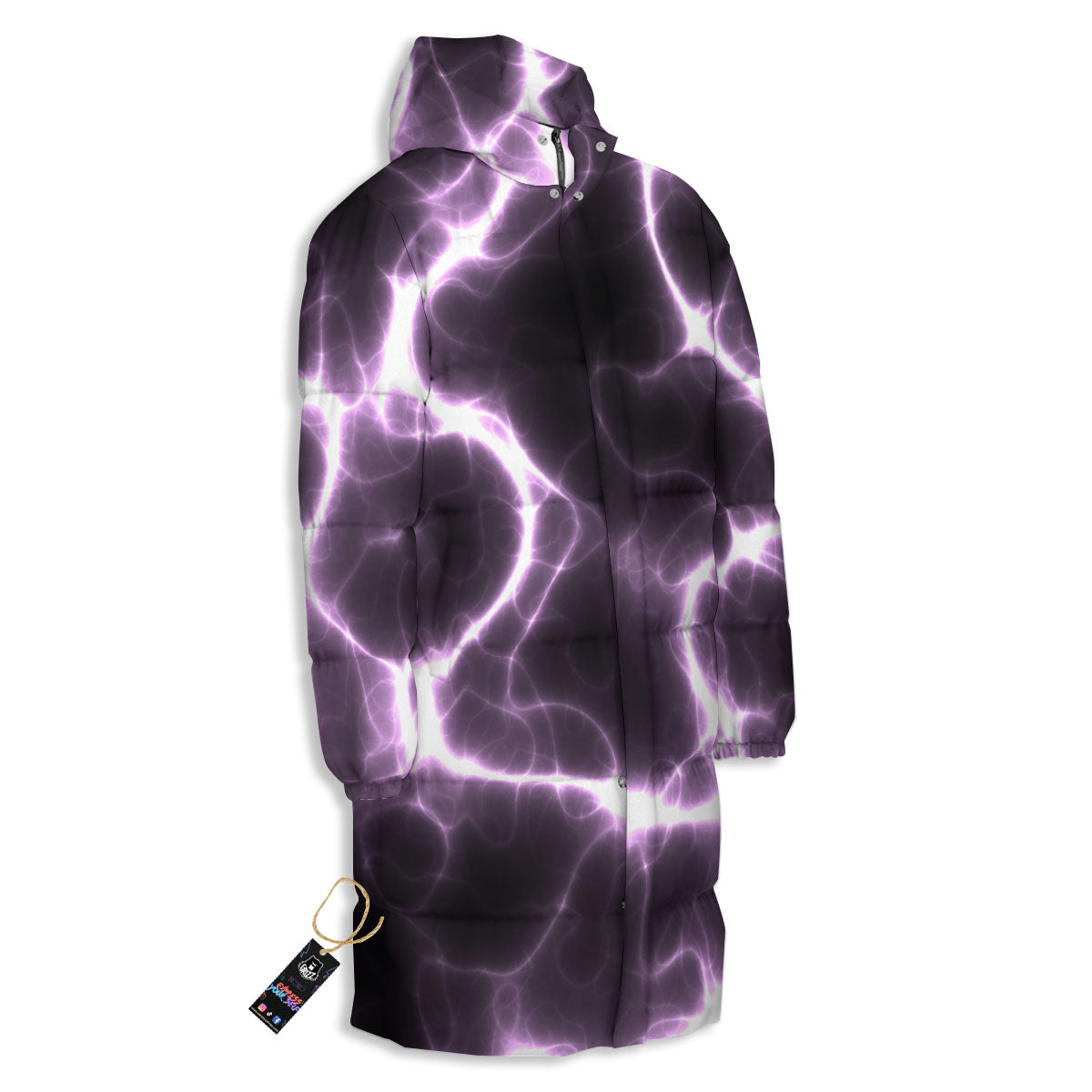 Chain Lightning Print Long Down Jacket-grizzshop