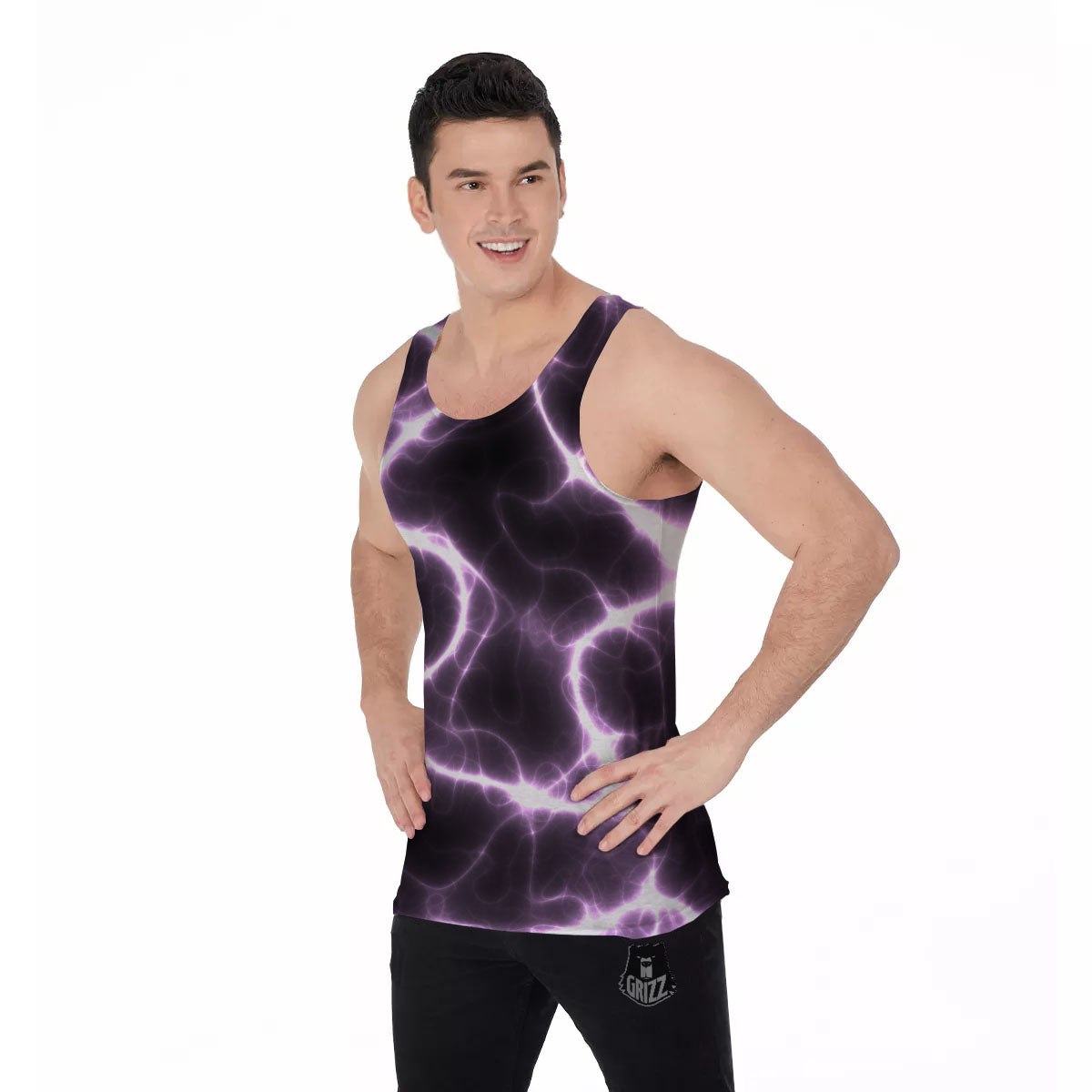 Chain Lightning Print Men's Tank Top-grizzshop