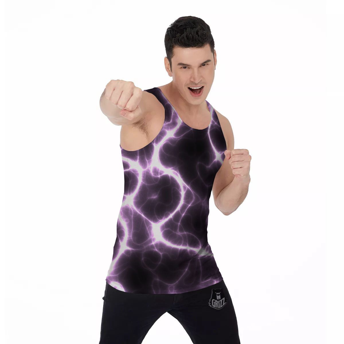 Chain Lightning Print Men's Tank Top-grizzshop