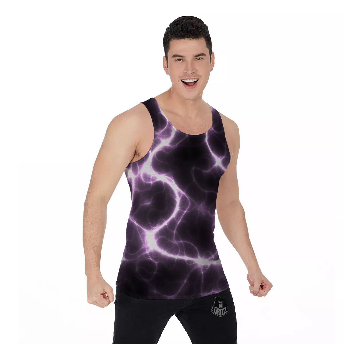 Chain Lightning Print Men's Tank Top-grizzshop