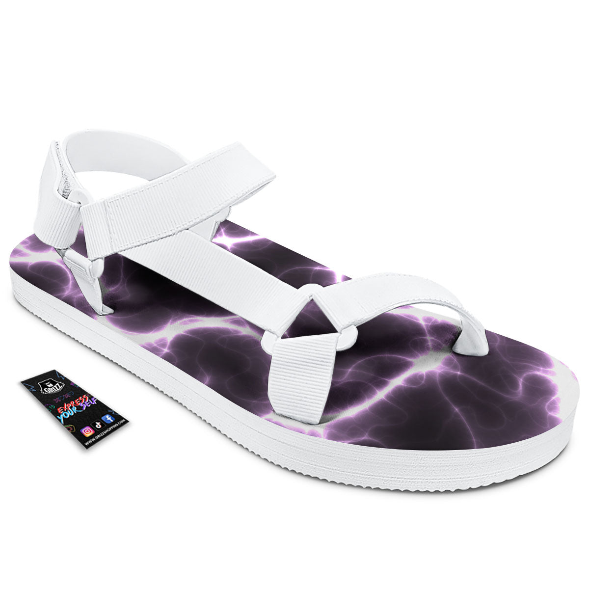 Chain Lightning Print White Open Toe Sandals-grizzshop