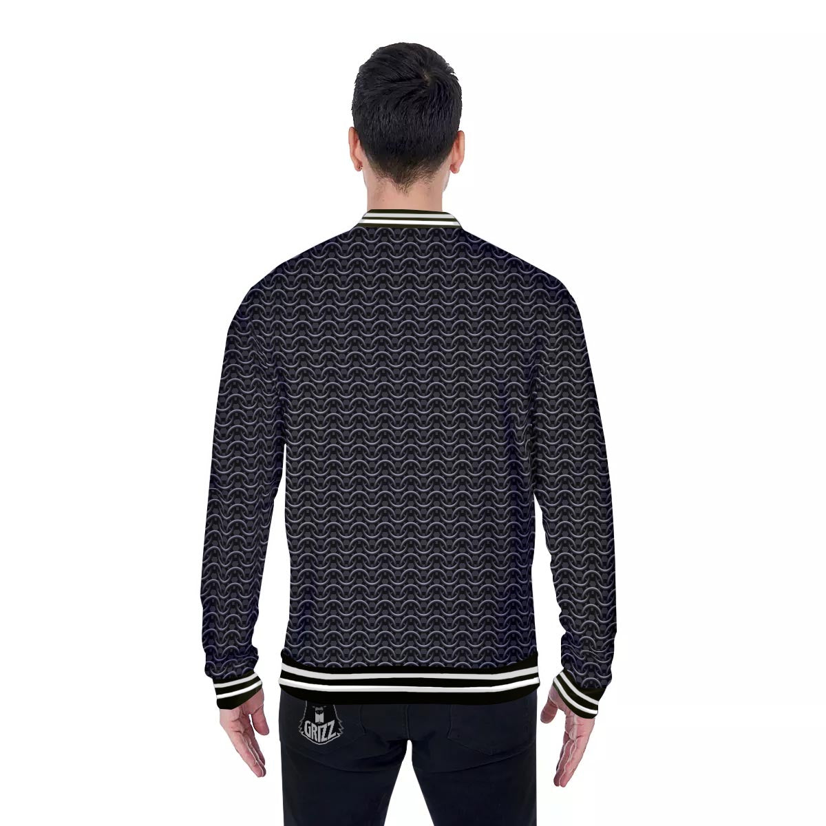 Chainmail Black Print Pattern Baseball Jacket-grizzshop