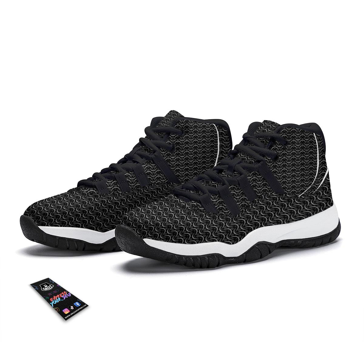 Chainmail Black Print Pattern Black Bball Shoes-grizzshop