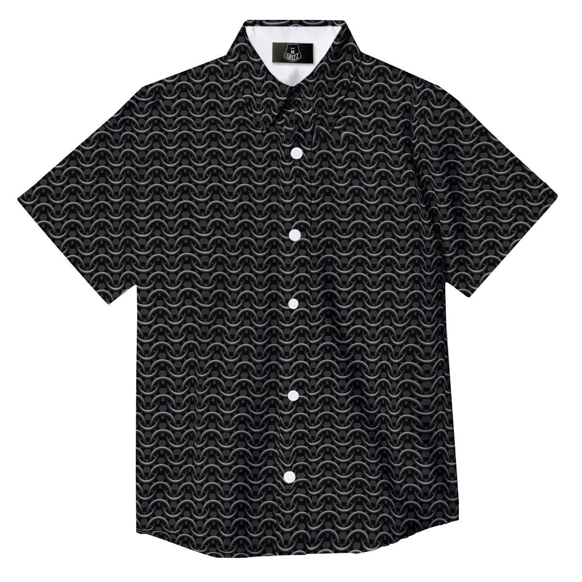 Chainmail Black Print Pattern Button Up Shirt-grizzshop