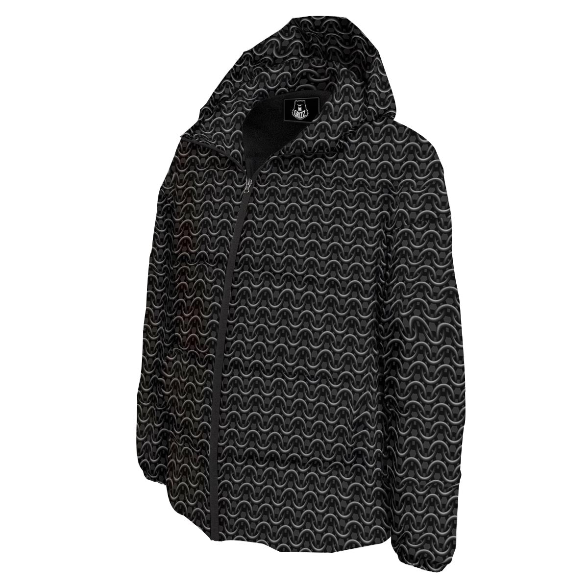 Chainmail Black Print Pattern Down Jacket-grizzshop