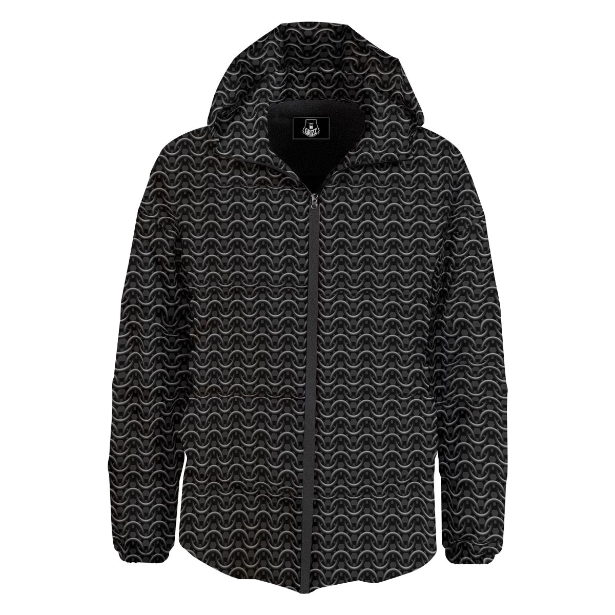 Chainmail Black Print Pattern Down Jacket-grizzshop