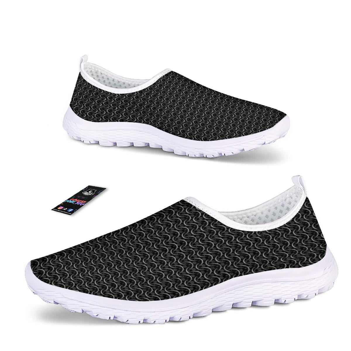 Chainmail Black Print Pattern Nurse Shoes-grizzshop