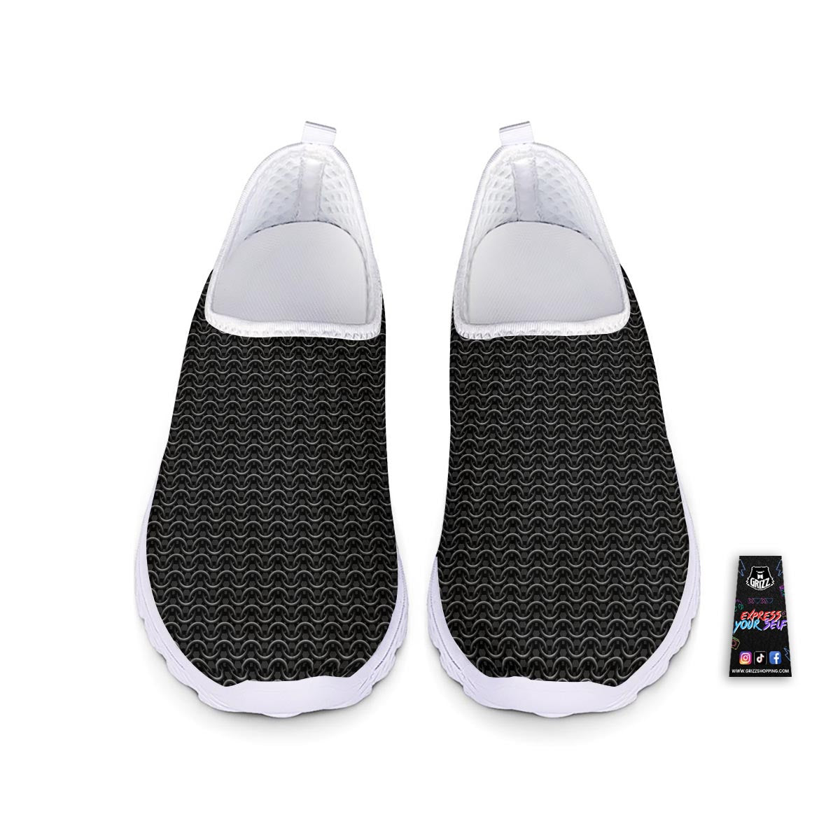 Chainmail Black Print Pattern Nurse Shoes-grizzshop