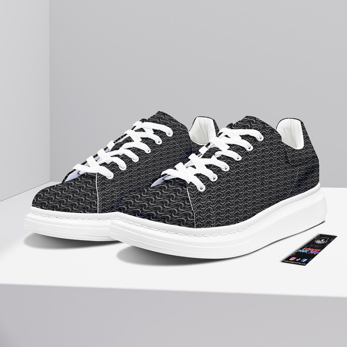 Chainmail Black Print Pattern Platform Shoes-grizzshop