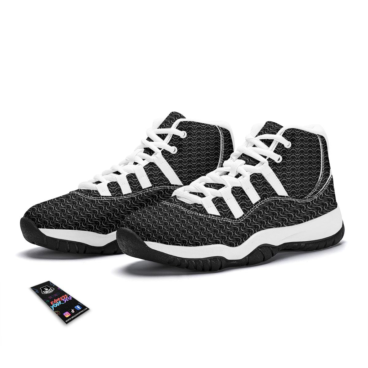 Chainmail Black Print Pattern White Bball Shoes-grizzshop