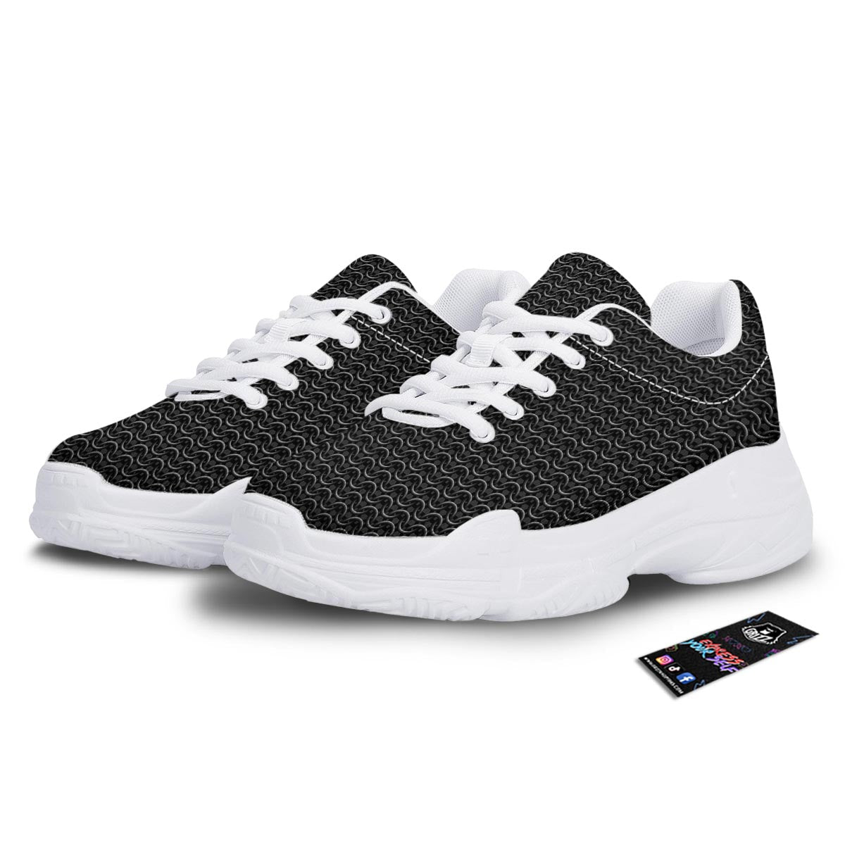 Chainmail Black Print Pattern White Chunky Shoes-grizzshop