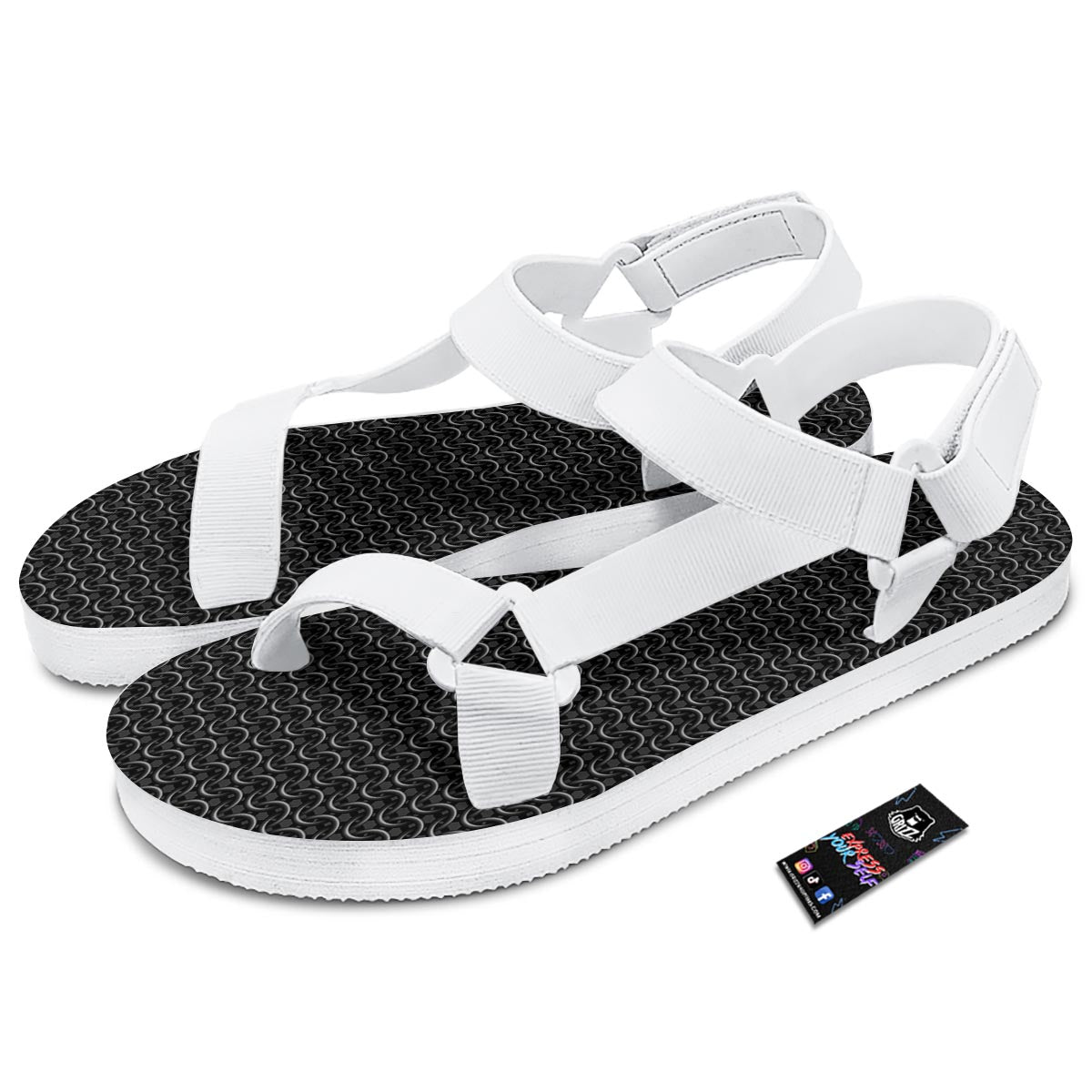 Chainmail Black Print Pattern White Open Toe Sandals-grizzshop