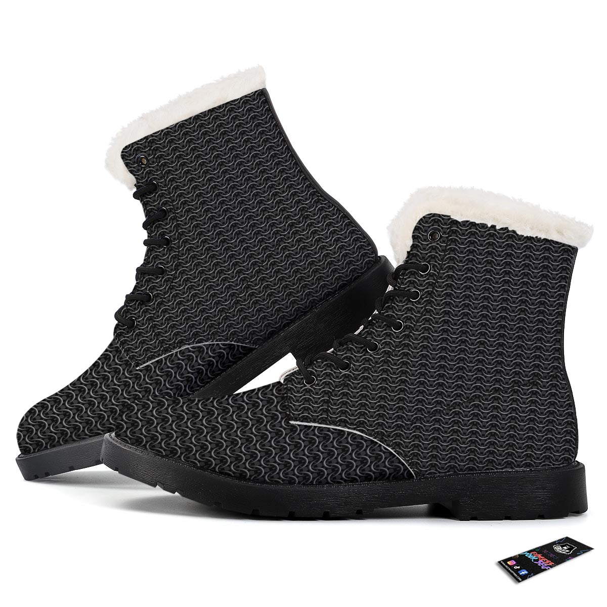 Chainmail Black Print Pattern Winter Boots-grizzshop