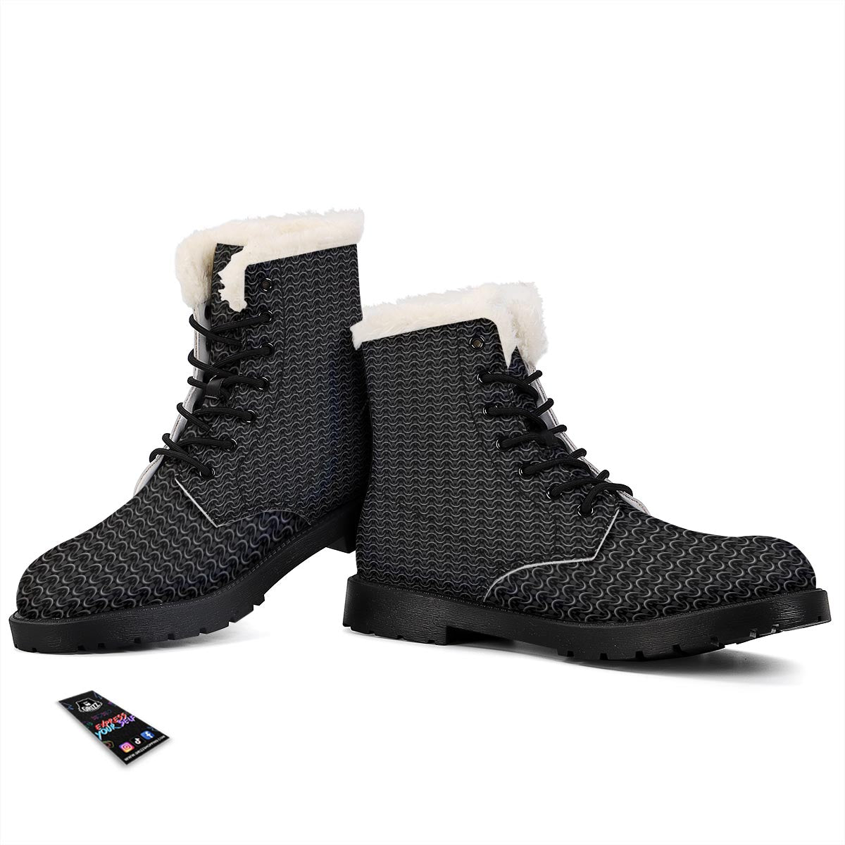 Chainmail Black Print Pattern Winter Boots-grizzshop
