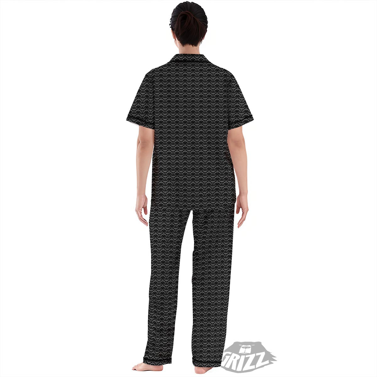Chainmail Black Print Pattern Women's Pajamas Set-grizzshop